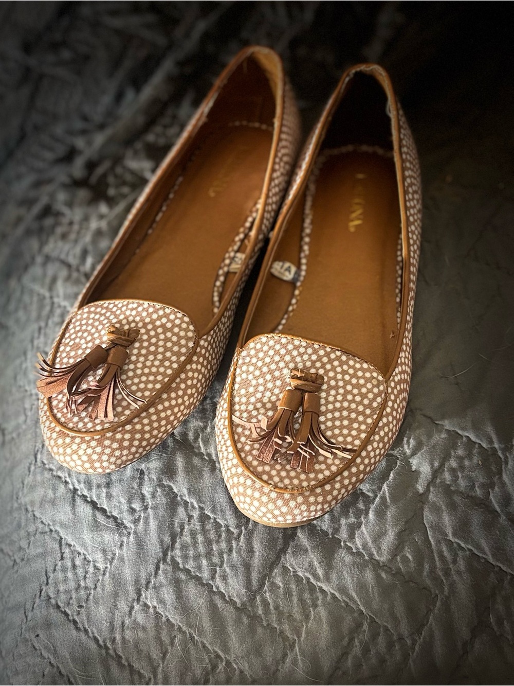 Merona Polka Dot Tassel Loafers in Brown & White